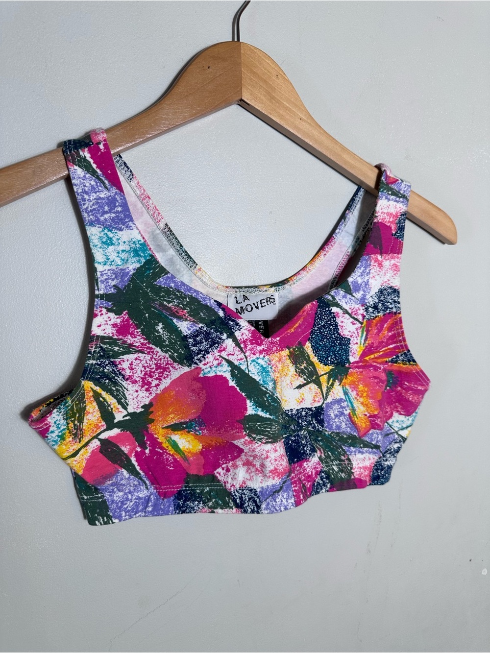 Vintage LA Movers Tropical Floral Print Crop Tank Top in Multicolor
